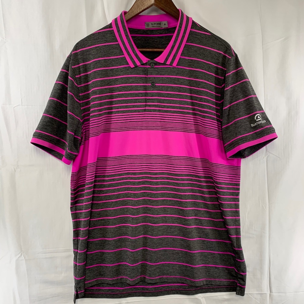 G/FORE Polo Shirt Mens XL Pink Grey Striped Barton Creek G4MS20K19